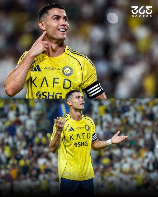 本场双响! 球迷高喊梅西名字, C罗进球后手指耳朵摇头回答+摊手