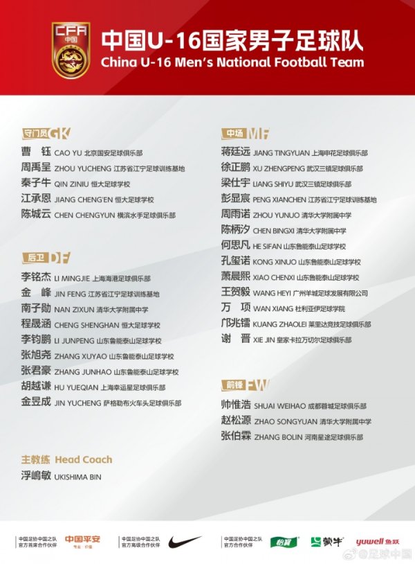 备战U17亚初赛！U16国足集训名单：万项、邝兆镭入选 泰山6东谈主在列
